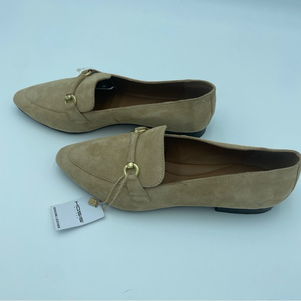 Hosis Milano Brown Sued Moccasin Genuine Leather Women Size 9